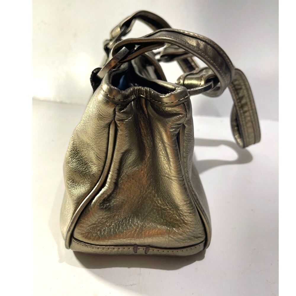 The sack original Y2K mini handbag metallic gold leather crop VTG casual women - Picture 2 of 11